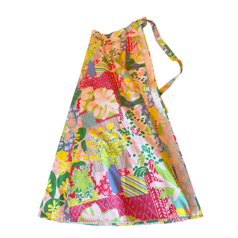 Vintage Style Tropical Floral Patchwork Wrap Skirt Multi Color A-Line Midi